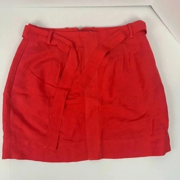 Banana Republic Linen-Blend Mini Skirt Orange Red Belted with pockets Size 8 - Picture 1 of 6